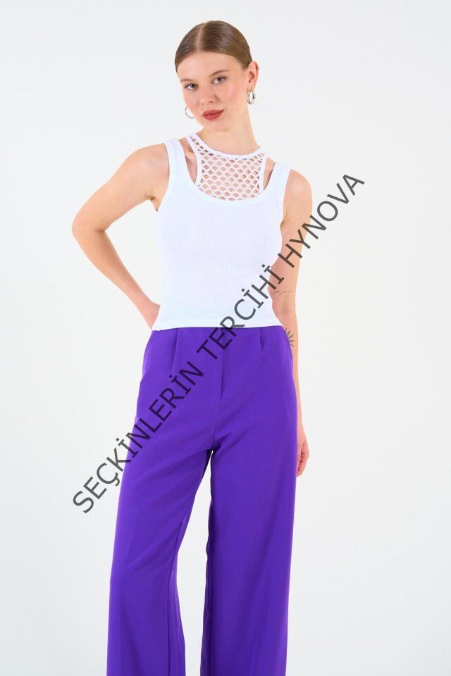 İçi Dantelli Kaşkorse Atlet - Beyaz