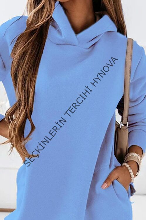 Kadın Uzun Kollu Kapşonlu Kısa Iki Iplik Elbise