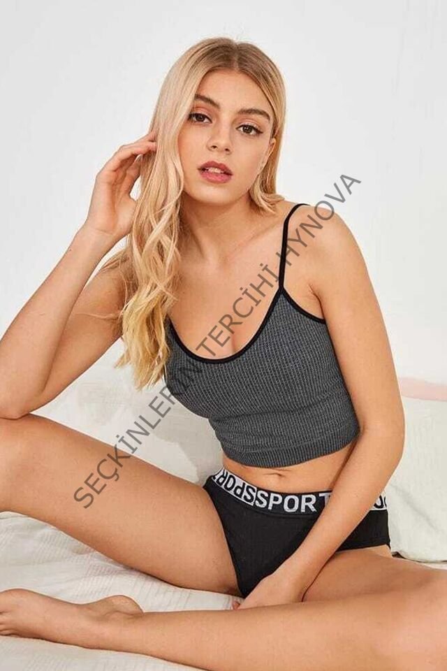 Kadın Anstrasit Gri İp Askılı Crop Top Bluz