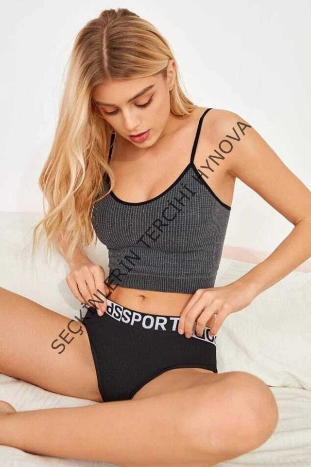 Kadın Anstrasit Gri İp Askılı Crop Top Bluz