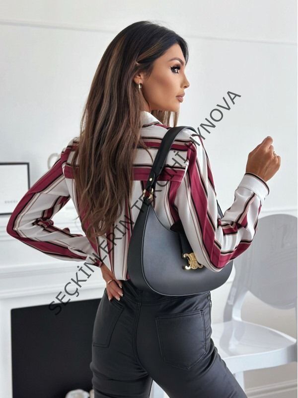 Kadın Uzun Kol Cep Detay Dijital Baskılı Mosskrep Kumaş Gömlek