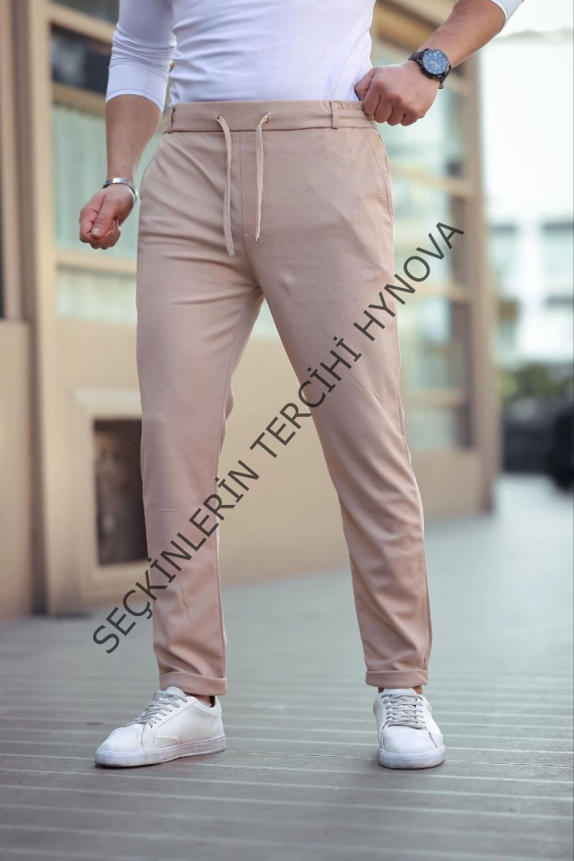 Erkek Diagonel Mikro Dokulu Cepli Beli Lastilki Pantolon - Gri