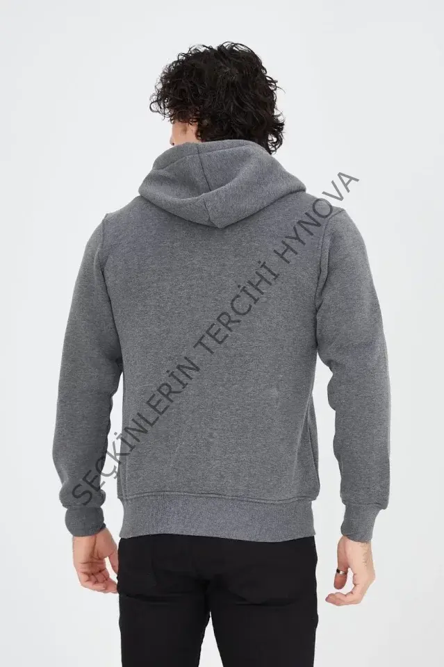 Unisex Tam Fermuarlı Kapşonlu  SweatShirt - Füme