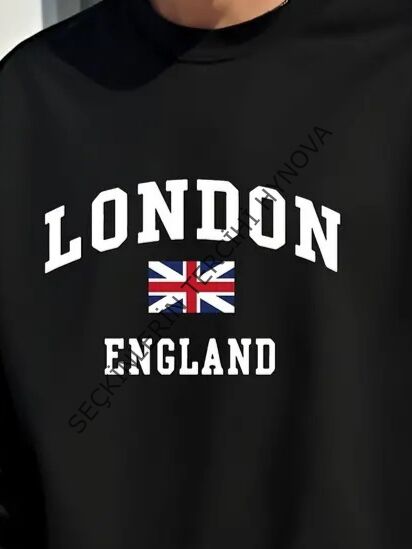 Erkek Uzun Kollu Bisiklet Yaka Yazı Baskılı Iki Iplik Sweat