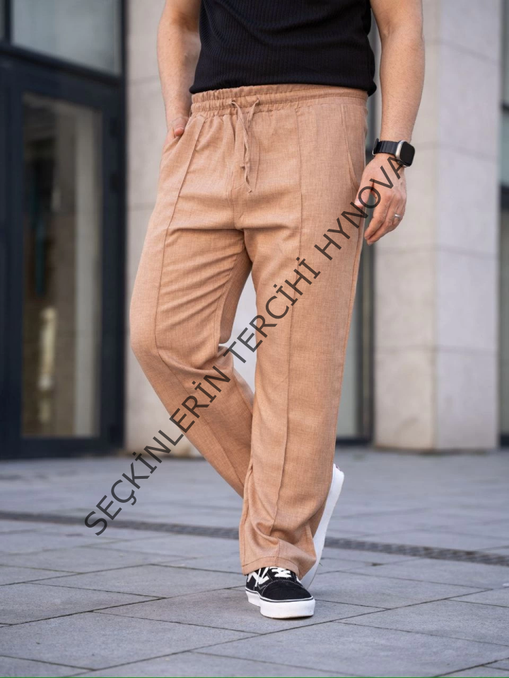 Erkek Keten Cepli Çıma Dikişli Jogger Buggy Pantalon Rahat Kalıp - Kahverengi