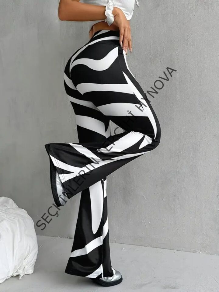 Kadın Yüksek Bel Zebra Desenli Dalgıç Tayt