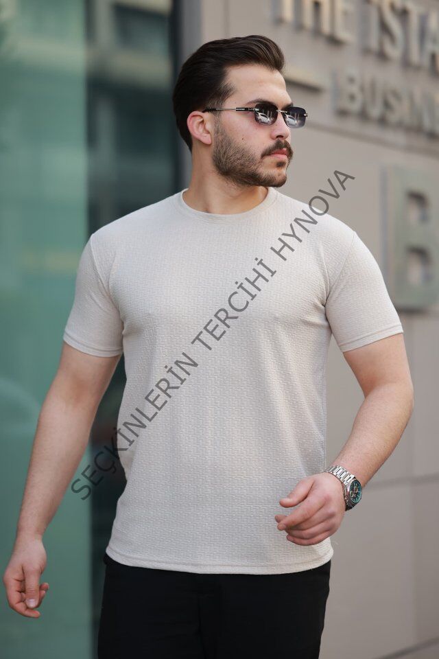 Erkek Kısa Kollu Zigzag Desenli T-shirt