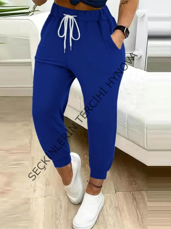 Kadın Yüksek Bel Cepli Belden Bağcıklı Iki Iplik Eşofman