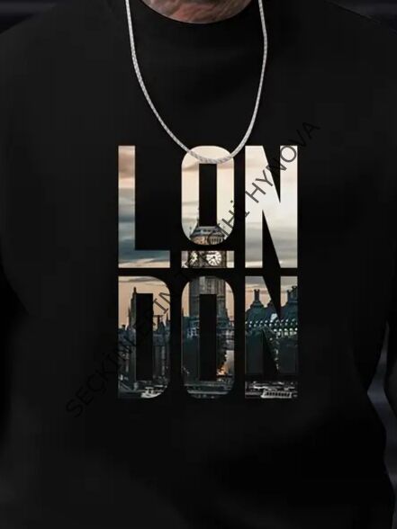 Erkek Uzun Kollu Bisiklet Yaka London Logo Baskılı Iki Iplik Sweat