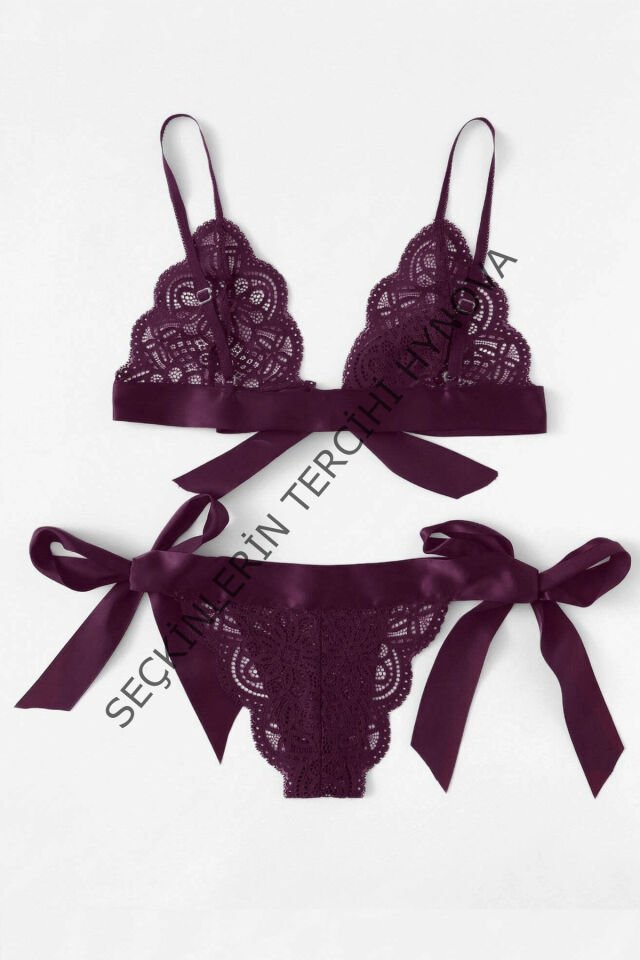 Kadın Mor Kurdelalı Ve Dantelli Sütyen Külot Takımı – Modern, Konforlu ve Günlük Kombinlere Uygun