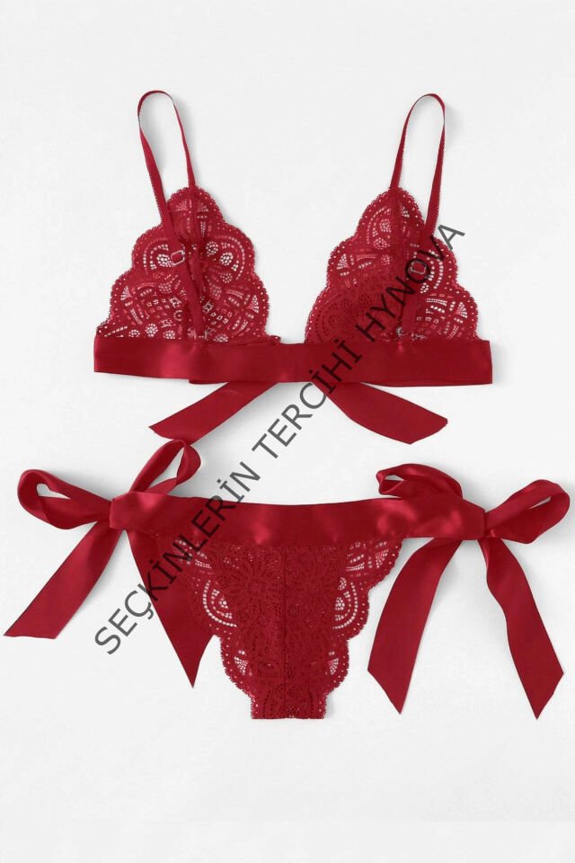 Kadın Bordo Kurdelalı Ve Dantelli Sütyen Külot Takımı – Modern, Konforlu ve Günlük Kombinlere Uygun