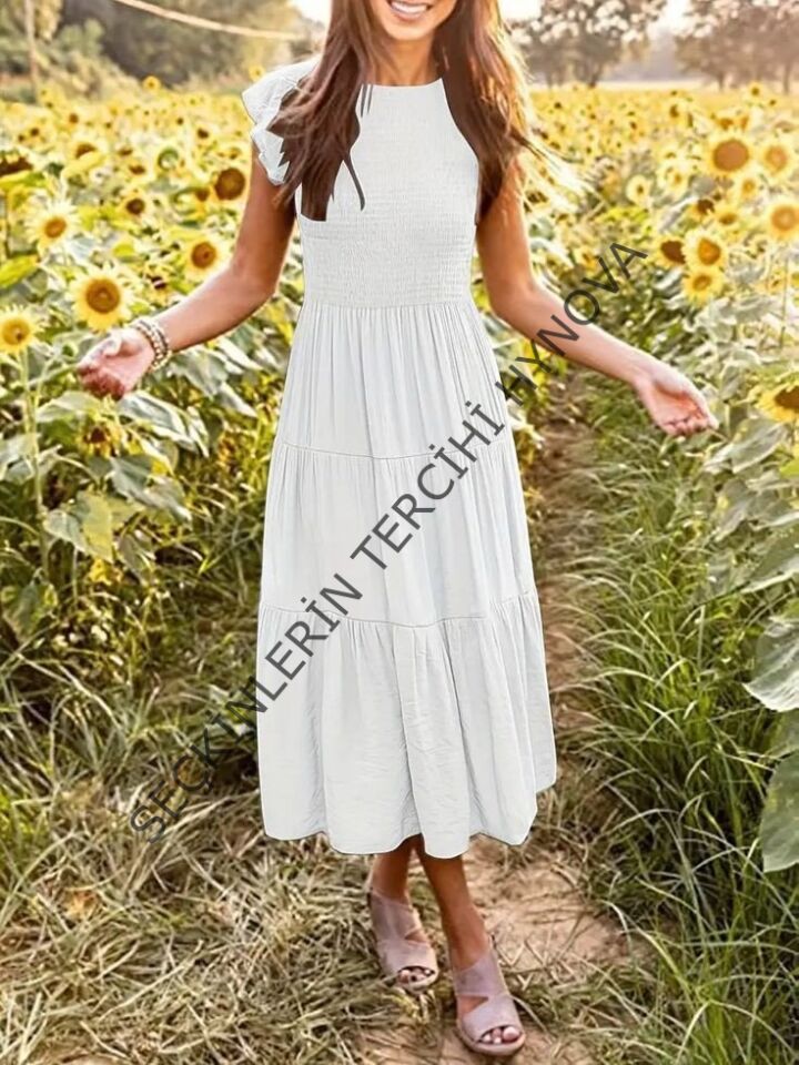 Kadın Kısa Kollu Kolları Volanlı Gipeli Aerobin Elbise