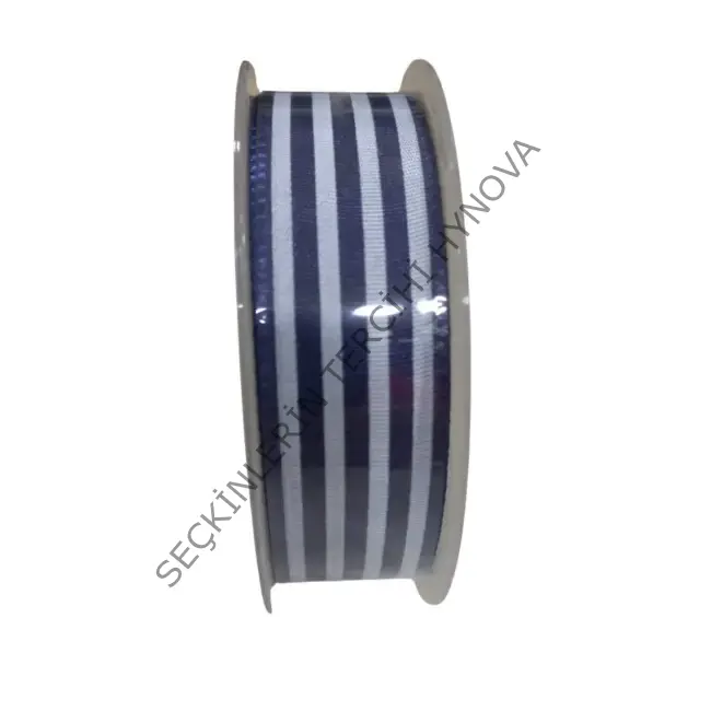 Tafta Çizgi Desen Kurdele 25 Mm Lacivert 1 Metre