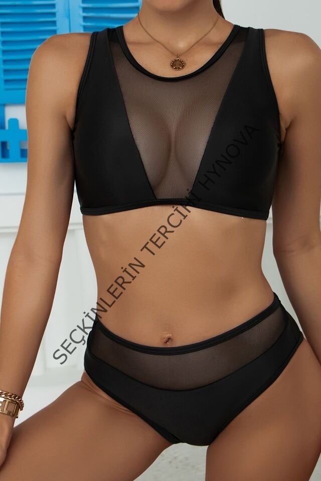 Kadın Siyah Tül Detaylı Yüksek Bel Sütyen Takımı – Modern, Konforlu ve Günlük Kombinlere Uygun