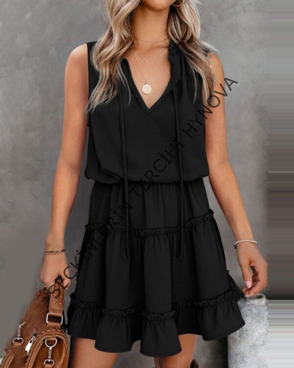 Sıfır Kol V Yaka Ipek Aerobin Elbise