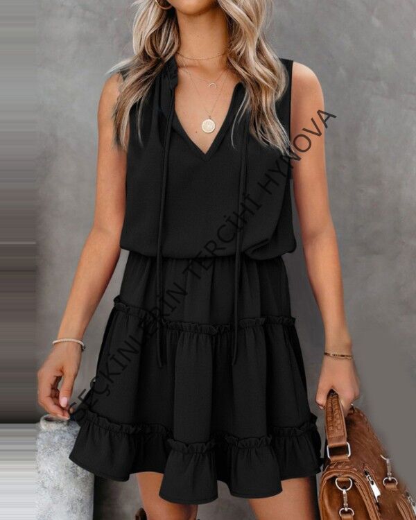 Sıfır Kol V Yaka Ipek Aerobin Elbise