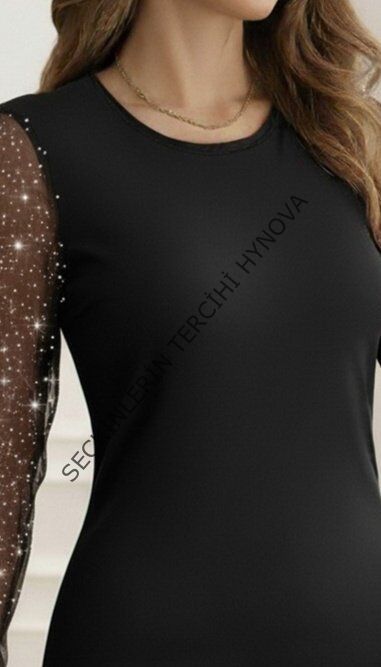 Kadın Bisiklet Yaka Kol Tül Detay Dalgıç Mini Boy Elbise