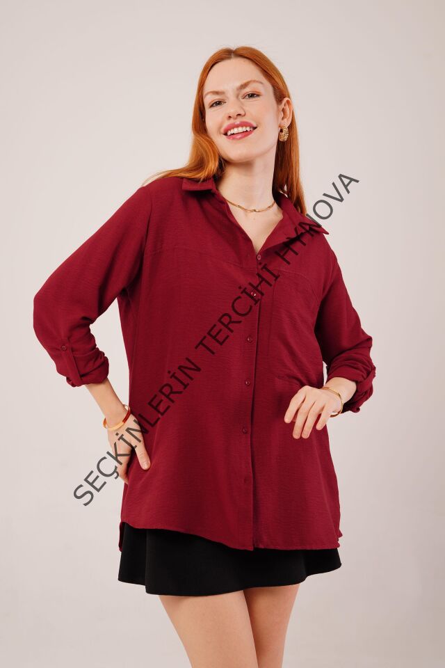 Salaş Kesim Cepli Bordo Gömlek