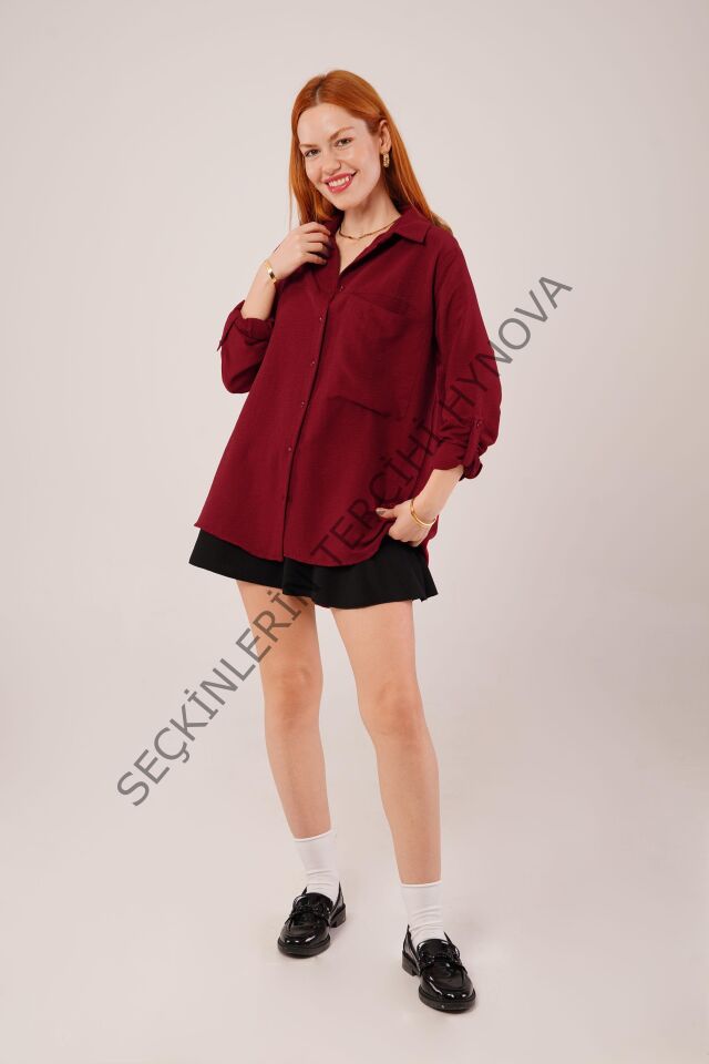 Salaş Kesim Cepli Bordo Gömlek