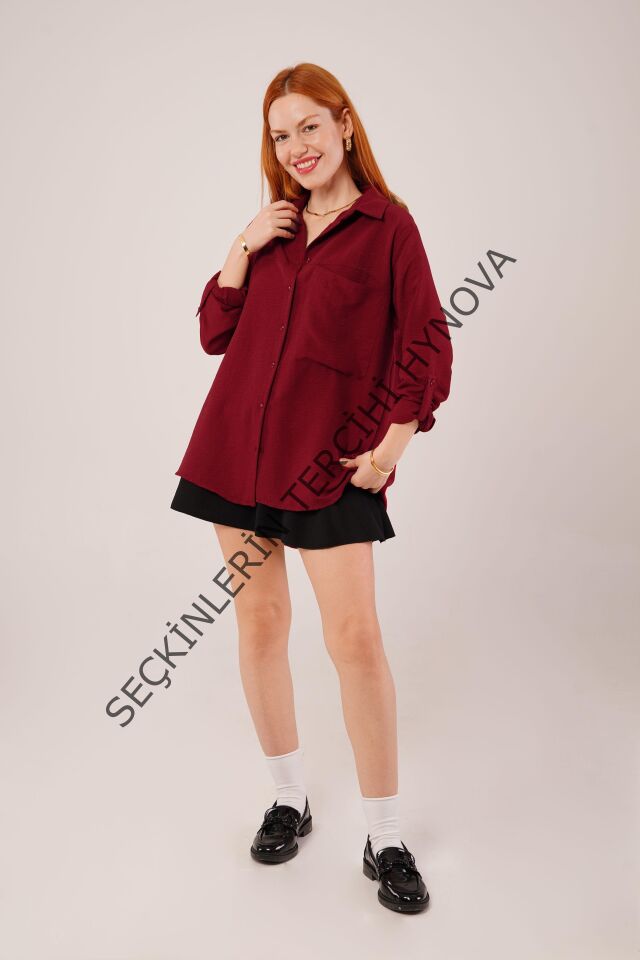 Salaş Kesim Cepli Bordo Gömlek