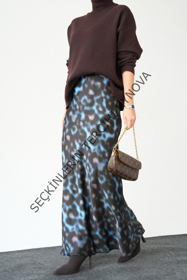 Uzun Saten ETEK - Siyah-Mavi