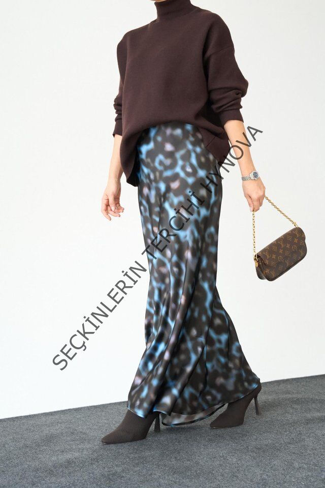 Uzun Saten ETEK - Siyah-Mavi