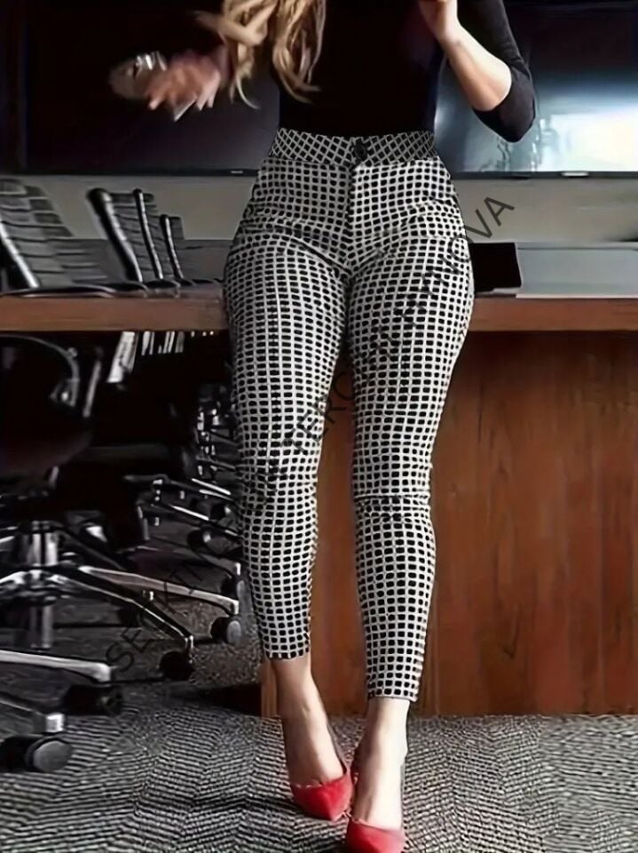 Kadın Yüksek Bel Desenli Dalgıç Pantolon