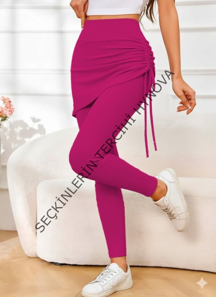 Kadın Yüksek Bel Yandan Büzgülü Alttan Uzun Kaşkorse Tayt Etek