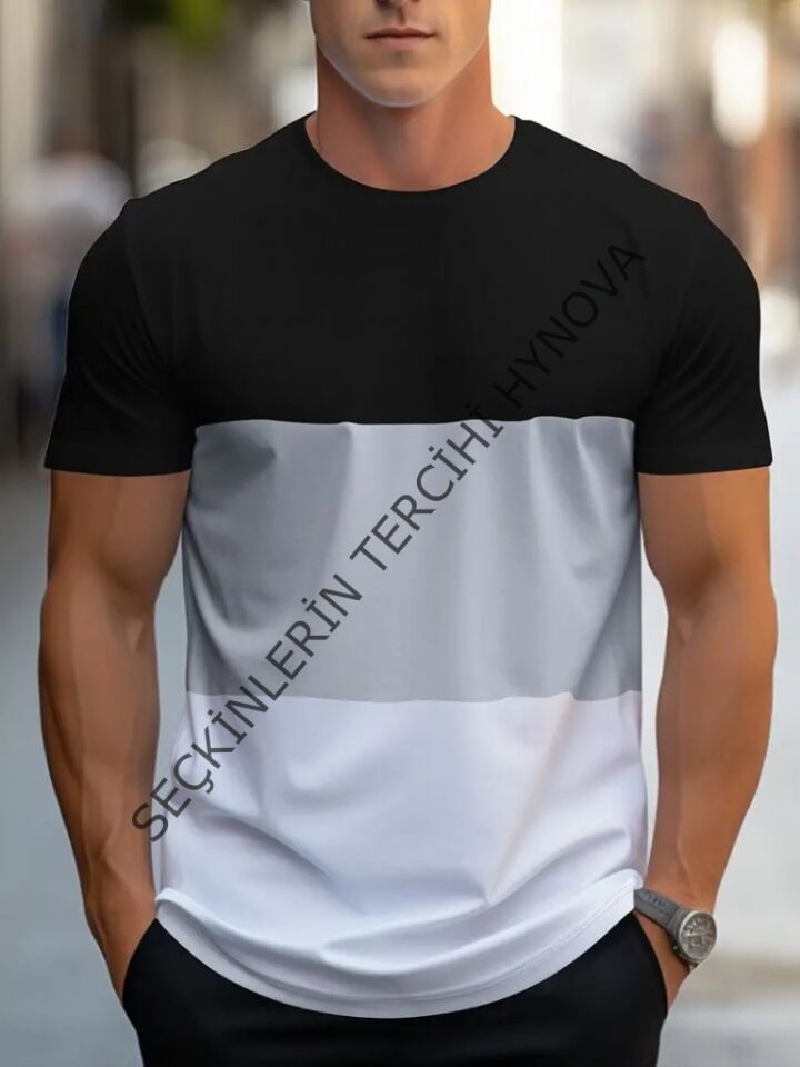 Erkek Kısa Kollu Bisiklet Yaka çok Renkli Viskon Tişört