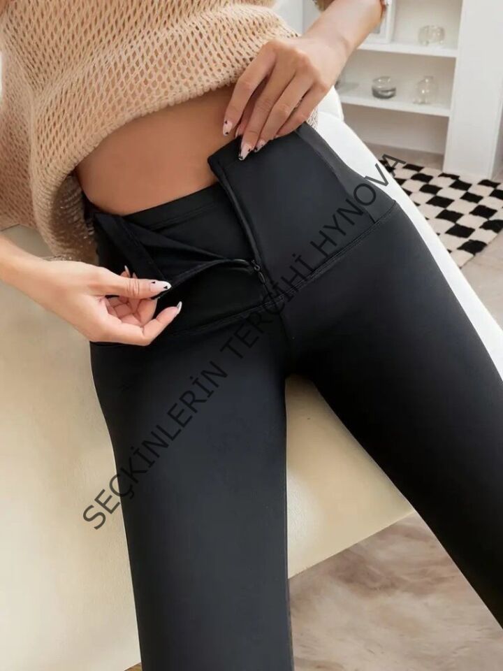 Kadın Yüksek Bel önden Fermuarlı Dalgıç Tayt