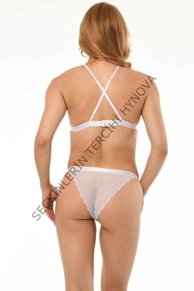Kadın Beyaz Transparan Dantelli Kapsız Sütyen Takımı – Modern, Konforlu ve Günlük Kombinlere Uygun