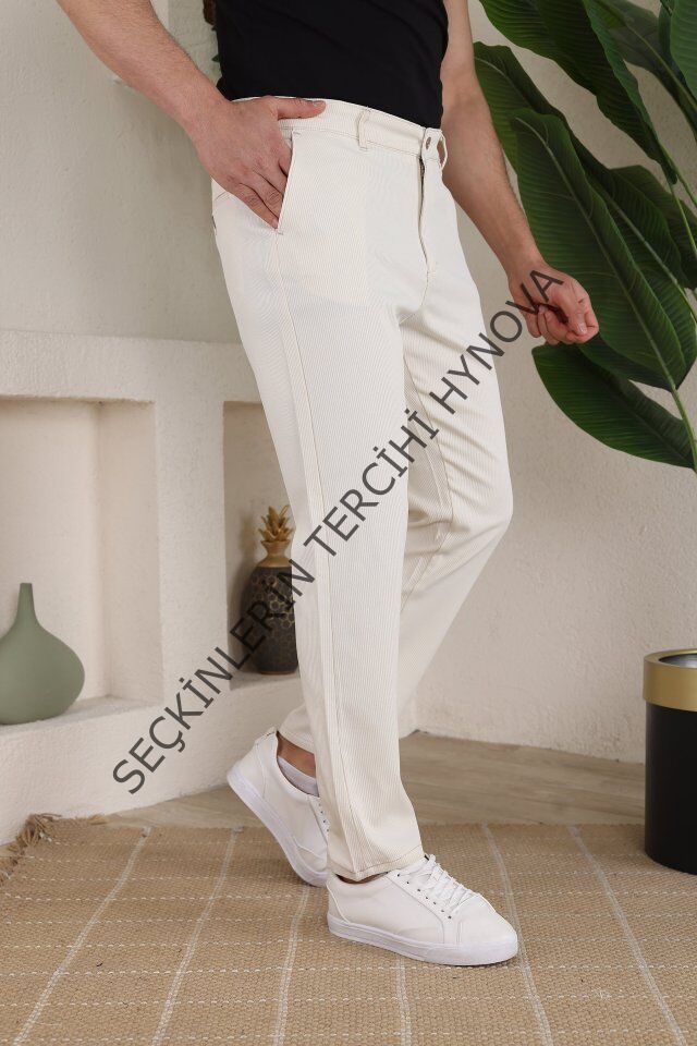 Erkek Casual Slim Fit Cord Desenli Kumaş Pantolon