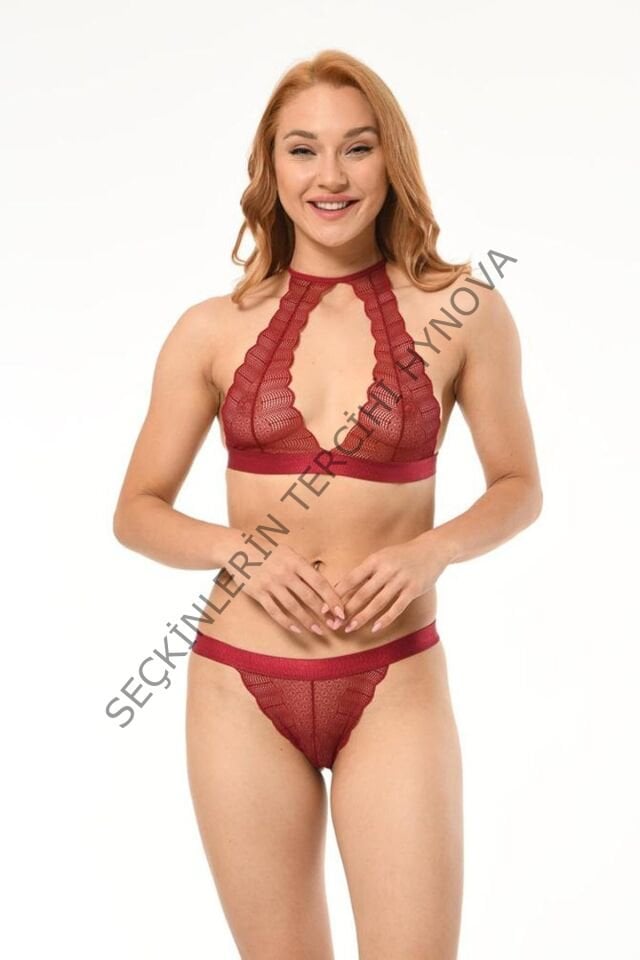 Kadın Bordo Transparan Dantelli Kapsız Sütyen Takımı – Modern, Konforlu ve Günlük Kombinlere Uygun