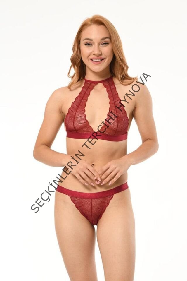 Kadın Bordo Transparan Dantelli Kapsız Sütyen Takımı – Modern, Konforlu ve Günlük Kombinlere Uygun