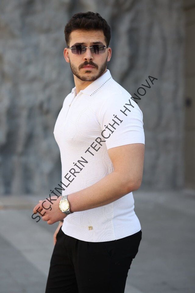 Erkek Viskon Kumaş Polo Yaka Desenli Tişört