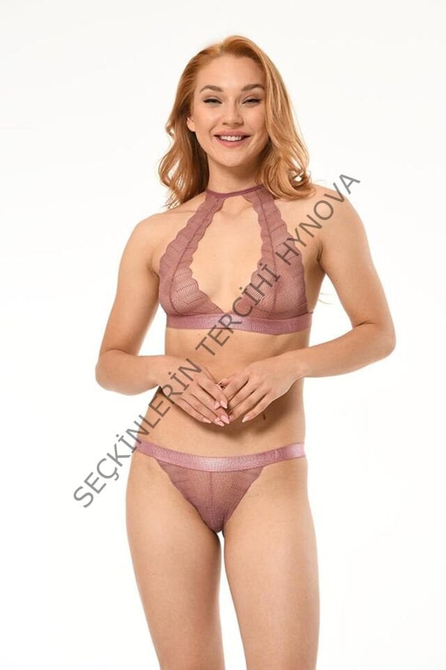 Kadın Pudra Transparan Dantelli Kapsız Sütyen Takımı – Modern, Konforlu ve Günlük Kombinlere Uygun