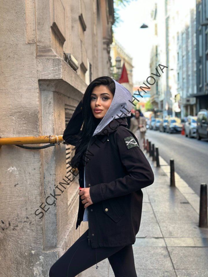 Kadın Ek Parça Kapüşon Kol Arma Detay Gabardin Ceket