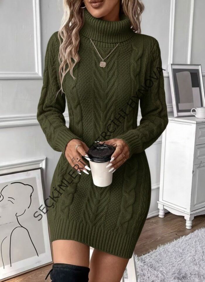 Kadın Balıkçı Yaka Mini Triko Elbise