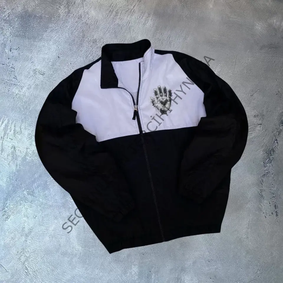 Unisex Uzun Kollu Paraşüt Kumaş Rüzgarlik - Siyah