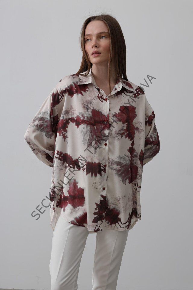 Baskılı Gömlek - Bordo