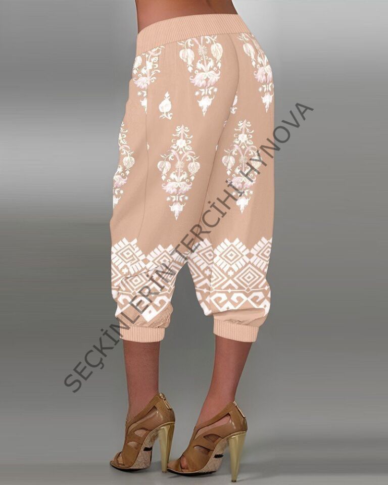 Kadın Beli Lastikli Etnik Desenli Kapri Süprem Pantolon