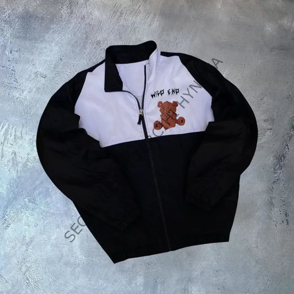 Unisex Uzun Kollu Paraşüt Kumaş Rüzgarlik - Siyah