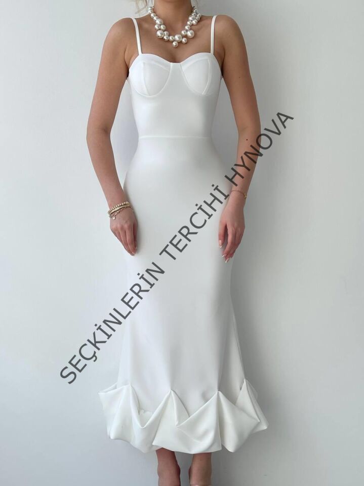 Dominic Eteği Büzgülü Midi Boy Elbise