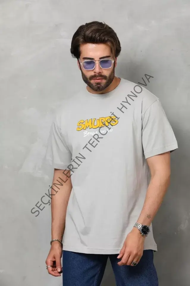 Unisex Basic Bisiklet Yaka Oversize T-Shirt - Gri