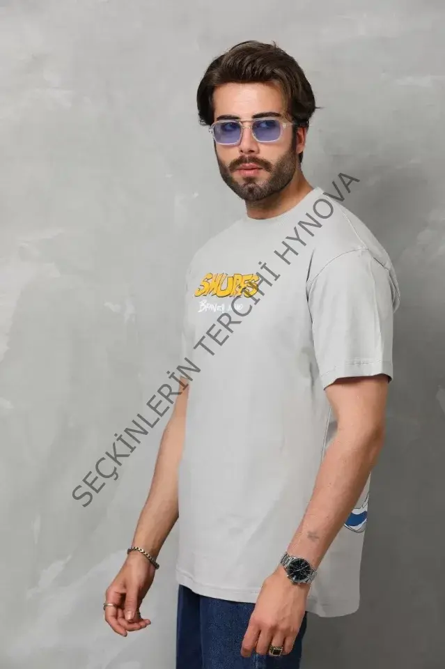 Unisex Basic Bisiklet Yaka Oversize T-Shirt - Gri