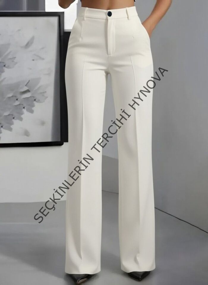 Kadın Yüksek Bel Cepli Ithal Krep Pantolon