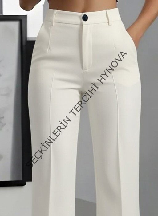 Kadın Yüksek Bel Cepli Ithal Krep Pantolon