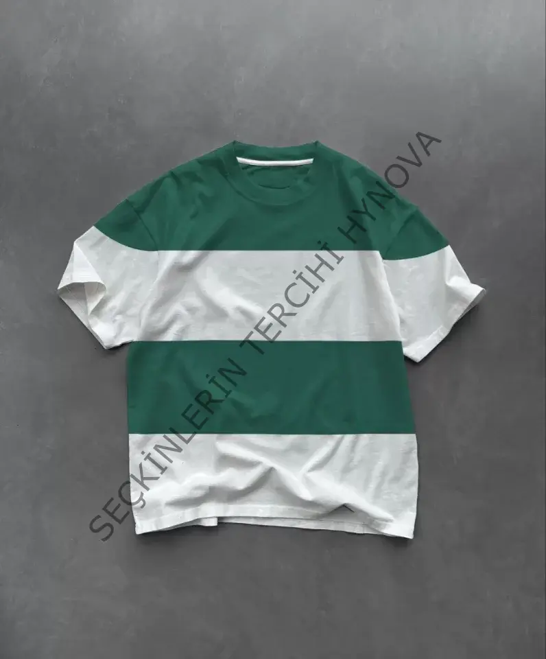 Unisex Bisiklet Yaka Parçalı T-Shirt - Yeşil