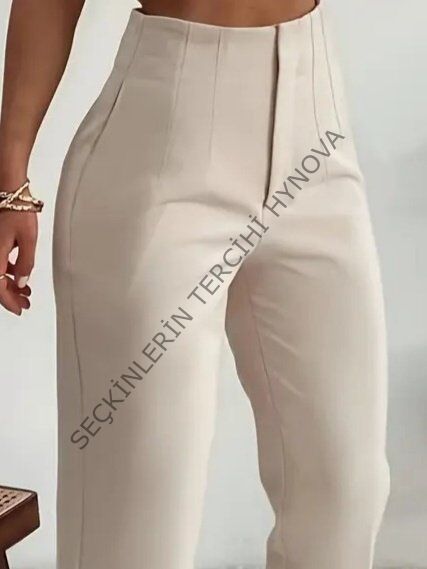 Kadın Yüksek Bel önden Fermuarlı Ithal Krep Pantolon