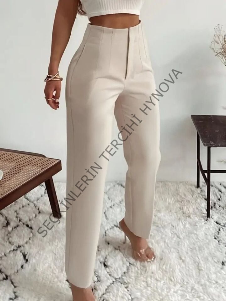 Kadın Yüksek Bel önden Fermuarlı Ithal Krep Pantolon